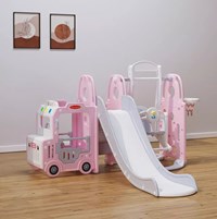 New Bus Theme cheap and good quality family use indoor slide with swing for children