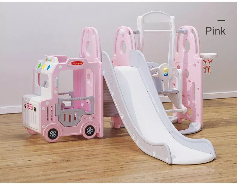 New Bus Theme cheap and good quality family use indoor slide with swing for children