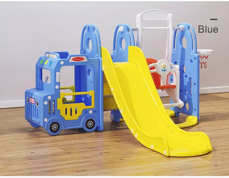 New Bus Theme cheap and good quality family use indoor slide with swing for children