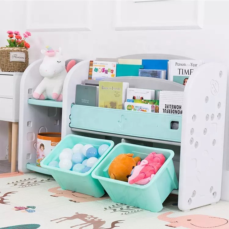 Children Home Use Plastic Foldable Book Shelf Exhibition Kids Toy Book Shelf With Drawers