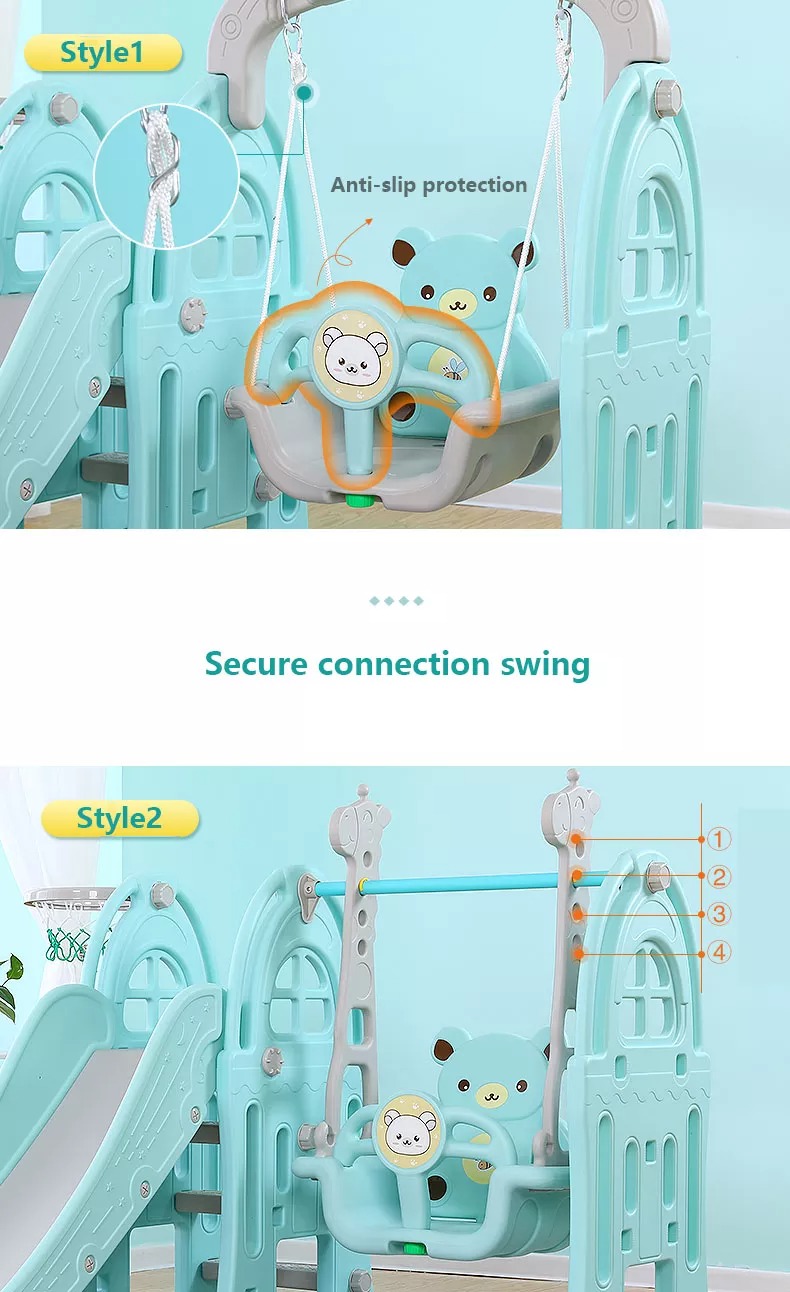 Hot sale plastic children playground toys kids baby indoor slide with swing set