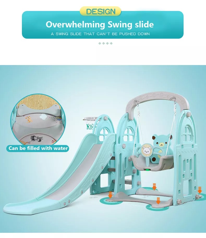 Hot sale plastic children playground toys kids baby indoor slide with swing set