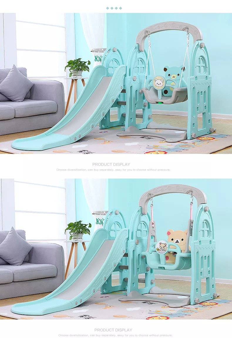 Hot sale plastic children playground toys kids baby indoor slide with swing set