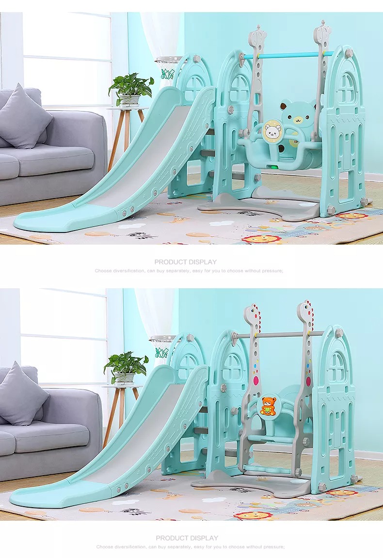 Hot sale plastic children playground toys kids baby indoor slide with swing set