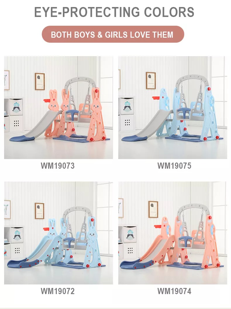 New Aircraft plastic kids swing set and slide set for home indoor small playground with basketball