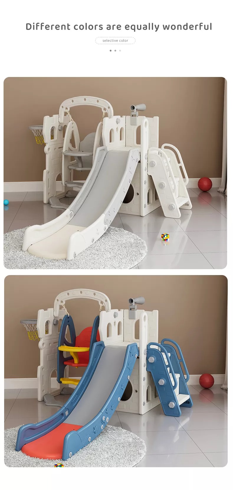 Hot sale commercial playground plastic children toys kids baby indoor slide with telescope