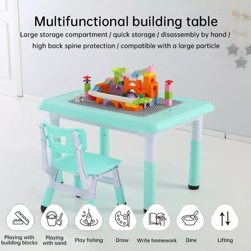 Customized School Area study Desk Kids Cheap Plastic play block Table Chair Set Children Furniture