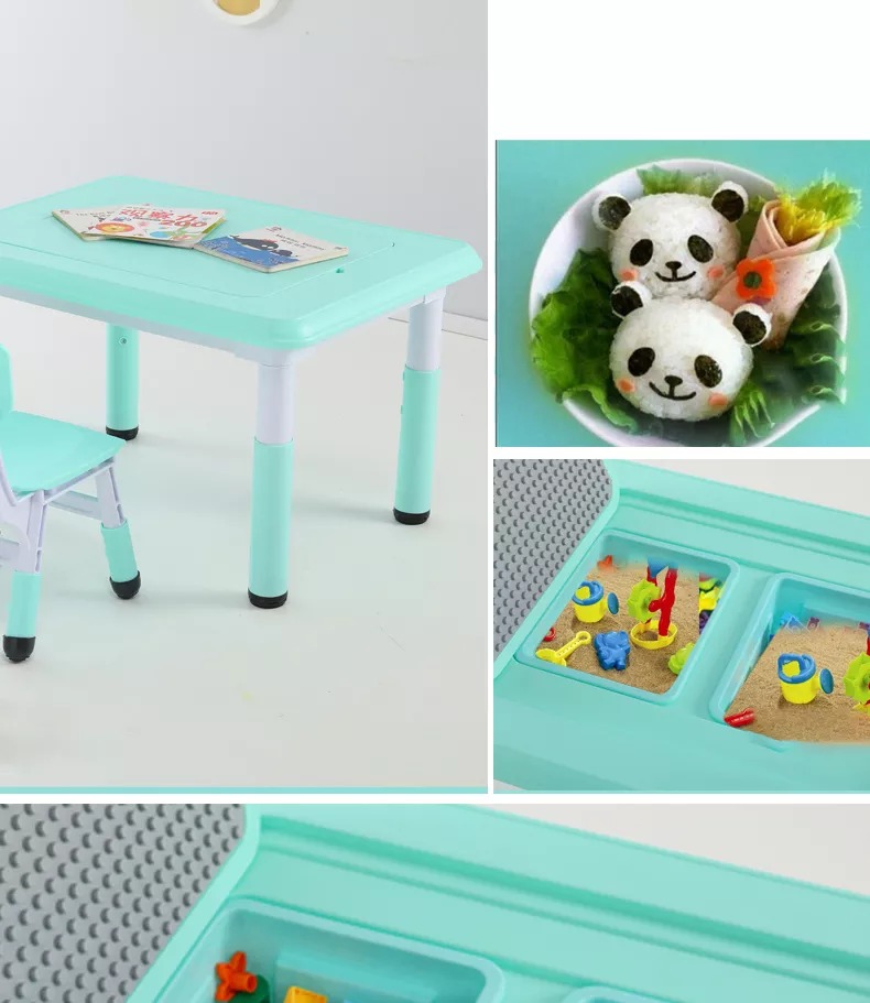 Customized School Area study Desk Kids Cheap Plastic play block Table Chair Set Children Furniture