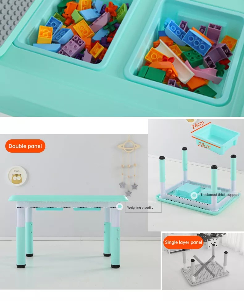 Customized School Area study Desk Kids Cheap Plastic play block Table Chair Set Children Furniture