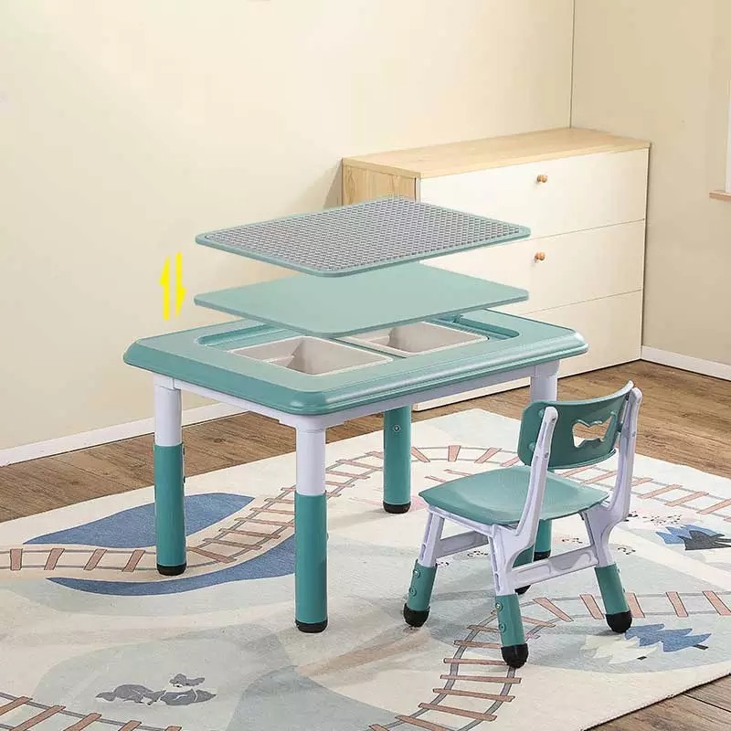 Customized School Area study Desk Kids Cheap Plastic play block Table Chair Set Children Furniture