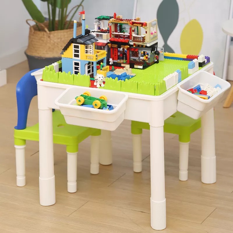 Children DIY Kindergarten Educational Plastic Bricks Toy Indoor Building Blocks Table