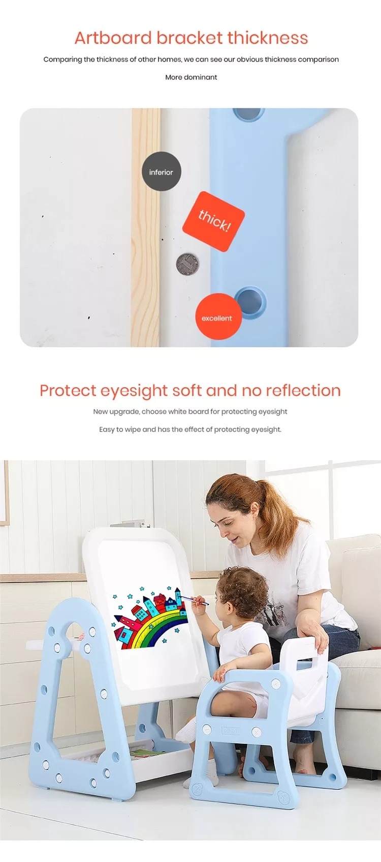 Children Adjustable Multi-Functional DIY Cardboard Painting Whiteboard Kids Magnetic Drawing Board