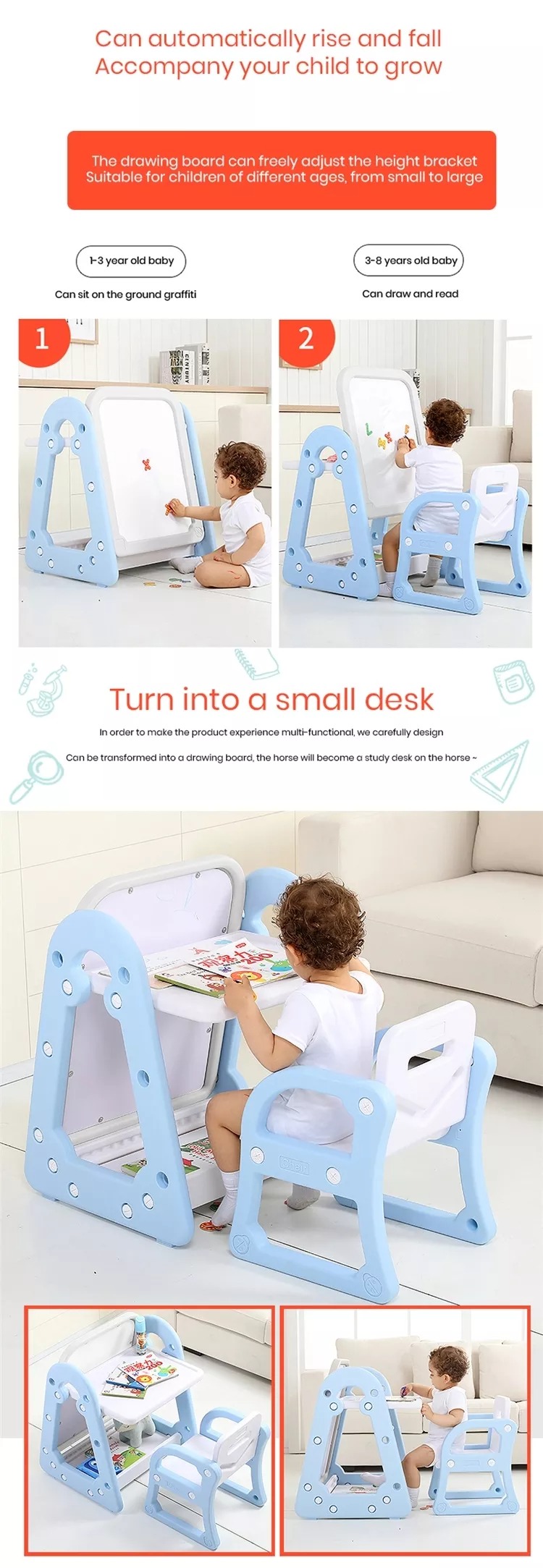 Children Adjustable Multi-Functional DIY Cardboard Painting Whiteboard Kids Magnetic Drawing Board