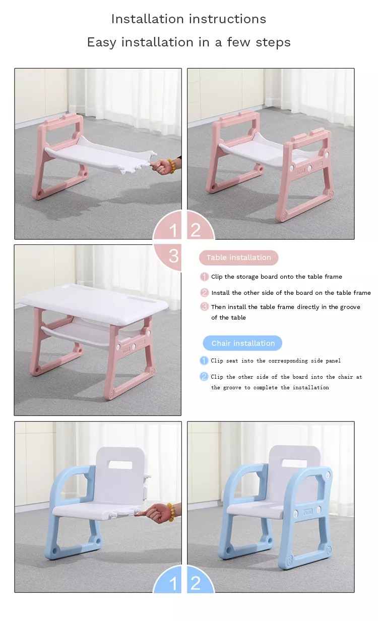 Kindergarten Children Plastic Desk Chair Indoor Kids Study Table and Chair Set Multifunction Baby High Chair Plastic PE