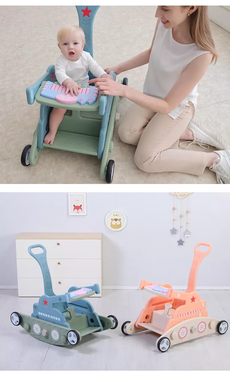 Children'S Trojan Rocking Horse Stroller Baby 6-12 Months Puzzle Gift Tank Four-Wheel Shock Absorber Stroller Baby Carriage