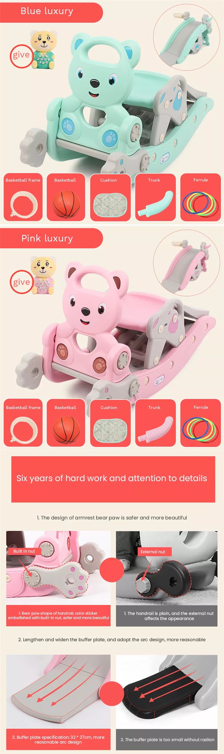 Children Multifunctional Indoor Slide Rocking Horse 2-in-1 Baby Toy Kids Plastic Rocking Horse