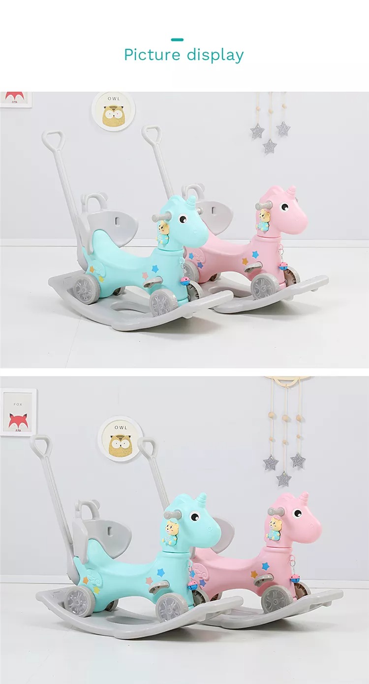 Best Selling Will Shine Blue Unicorn Baby Indoor Multifunction Plastic Toy Rocking Horse