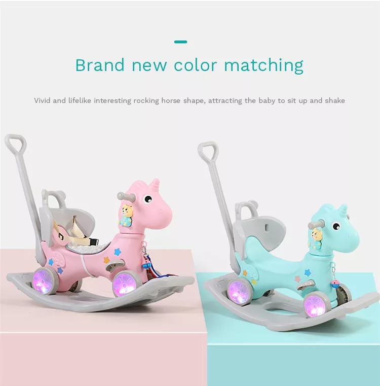 Best Selling Will Shine Blue Unicorn Baby Indoor Multifunction Plastic Toy Rocking Horse