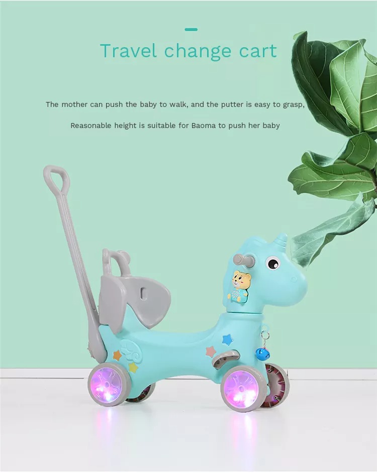 Best Selling Will Shine Blue Unicorn Baby Indoor Multifunction Plastic Toy Rocking Horse