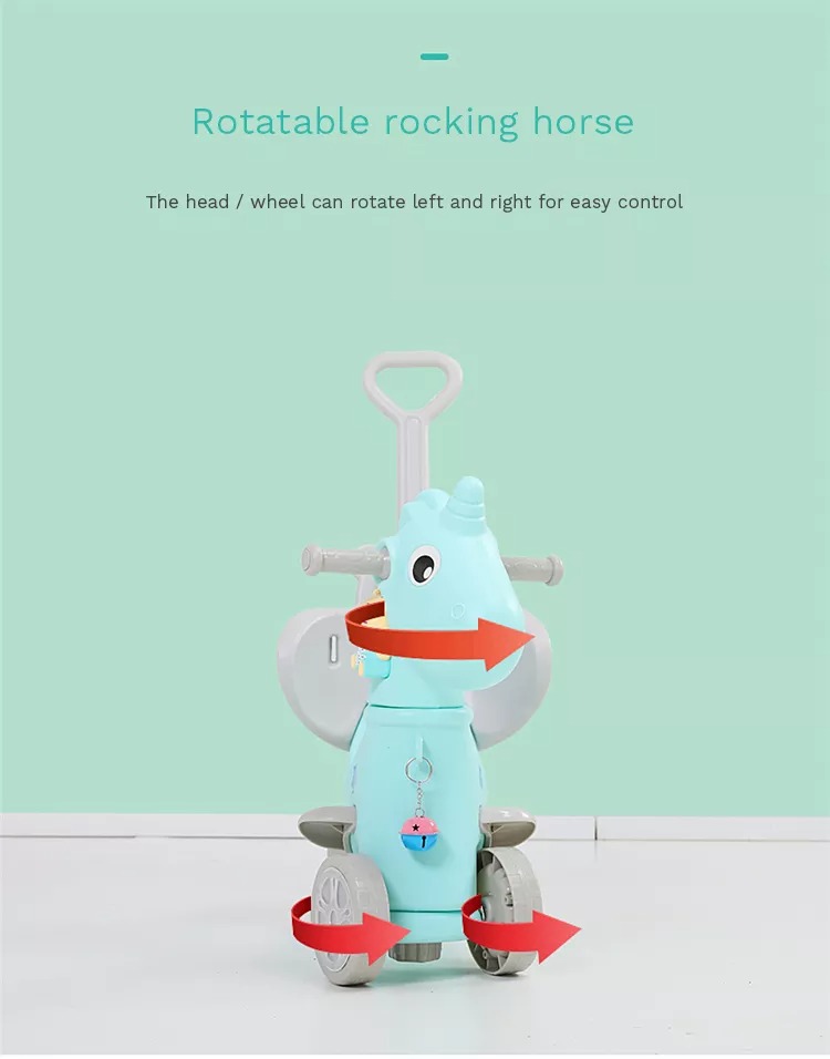 Best Selling Will Shine Blue Unicorn Baby Indoor Multifunction Plastic Toy Rocking Horse