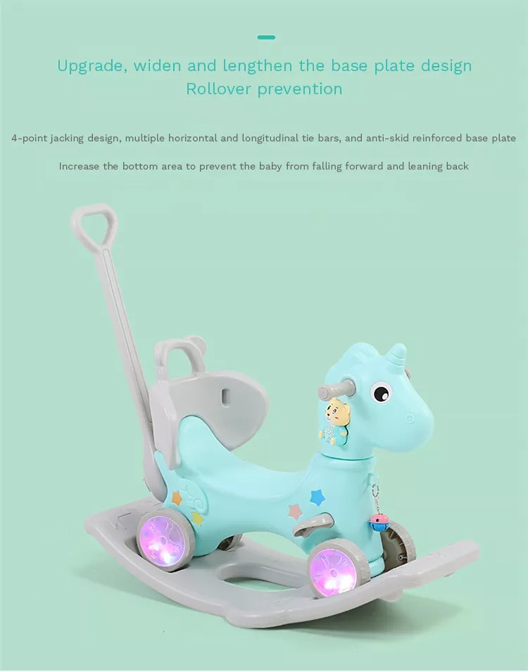 Best Selling Will Shine Blue Unicorn Baby Indoor Multifunction Plastic Toy Rocking Horse