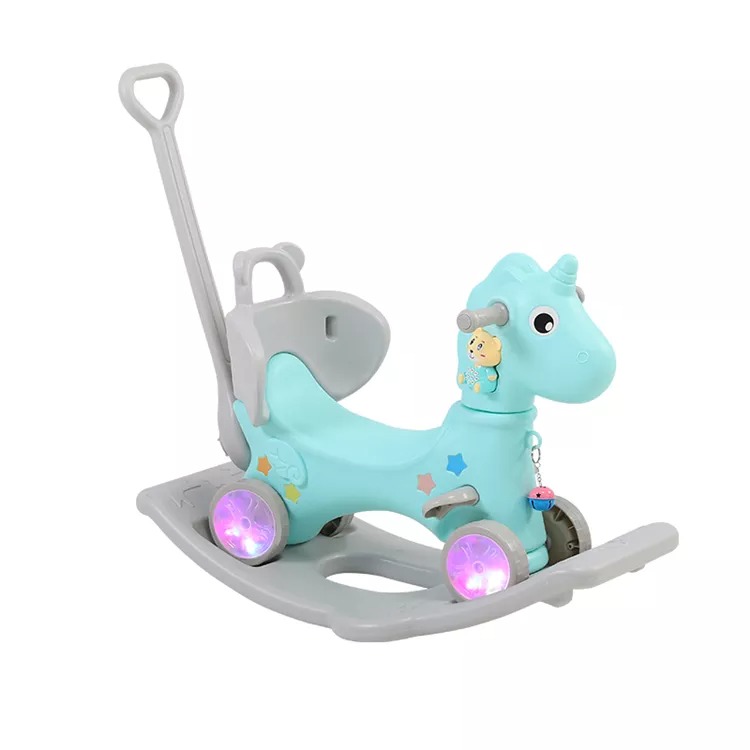 Baby Birthday Gift Toy Rotating Glow Kids Plastic Ride on Rocking Horse Baby Walker 78*24*49cm Pink Blue 1-4 Years Huancheng PE