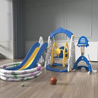 Amazon hot sale children slide and swing set 6 in 1 combine basketball ball pool indoor plastic baby slide for kids