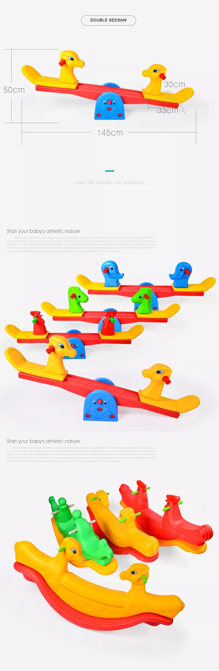 2021 Kids Animal Cute Deer Horse Attractive Children's Plastic Seesaw Toy